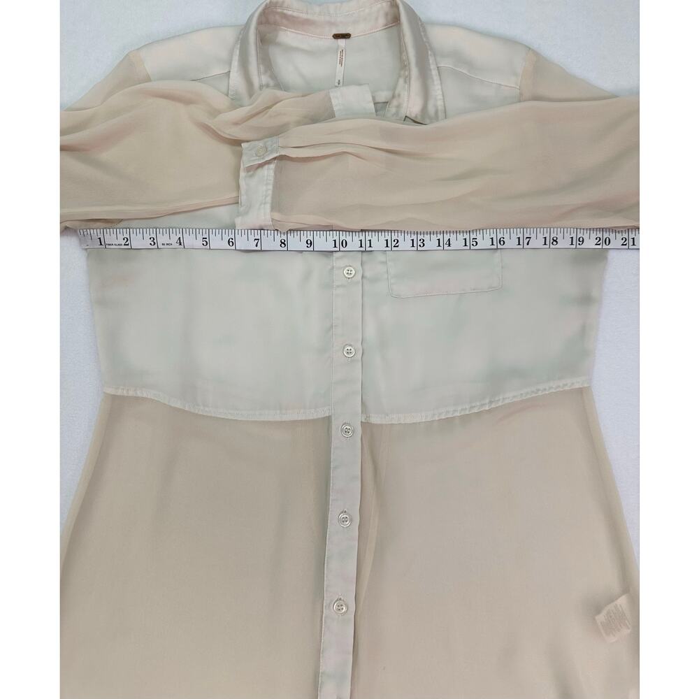 Free People Ivory Sheer Panel Button Up Tunic Top Tuxedo Back Size Small - Picture 10 of 13